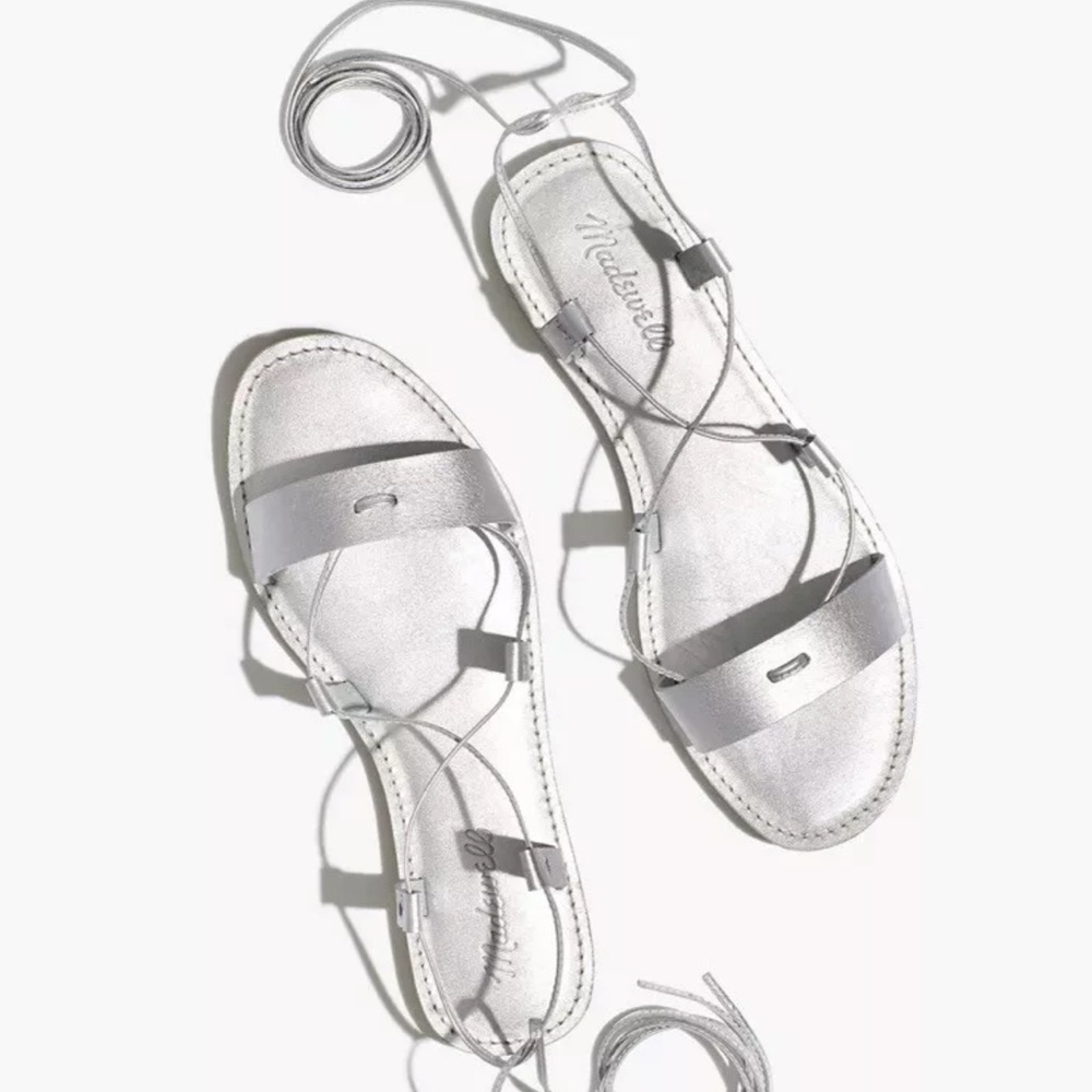 Madewell Boardwalk Lace-Up Sandals Metallic Silver